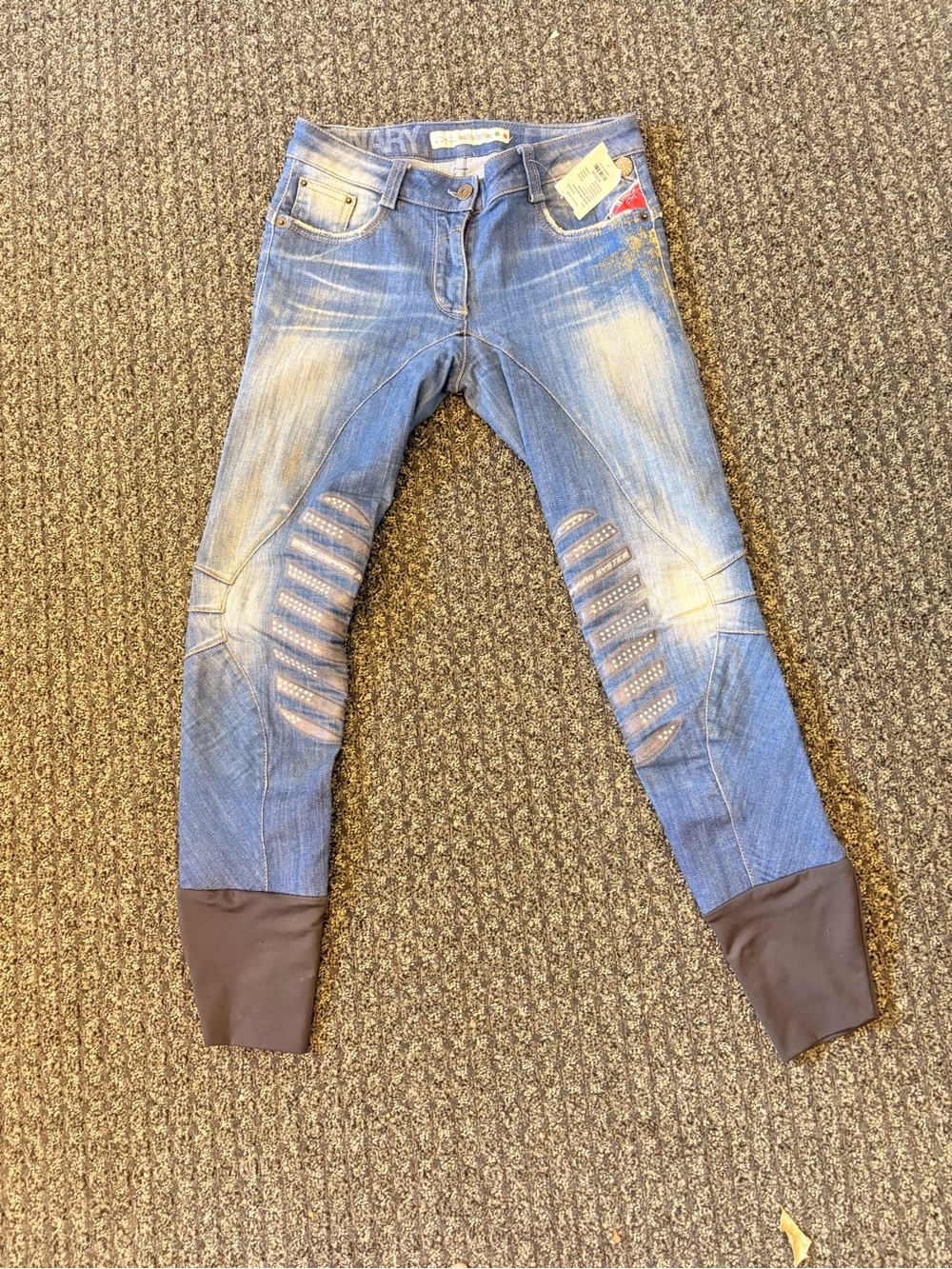 Animo Italy Denim Print Riding Breeches IT 36 Equestrian Knee Grip Pants